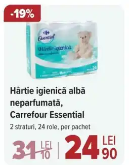 Hârtie igienică albă neparfumată, Carrefour Essential