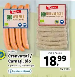Lidl DULANO Crenvursti / Cârnaţi, bio Ofertă