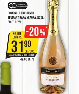 Mega Image DOMENIILE DAVIDESCU SPUMANT RARĂ NEAGRĂ, ROSE, BRUT, 0.75L Ofertă