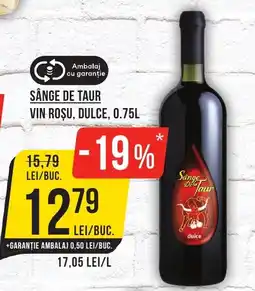 Mega Image SÂNGE DE TAUR VIN ROȘU, DULCE, 0.75L Ofertă