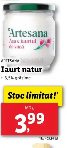 Lidl ARTESANA Iaurt natur Ofertă