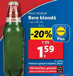 Lidl ARGUS PREMIUM Bere blondǎ 0.5L Ofertă