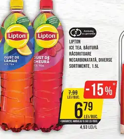 Mega Image LIPTON ICE TEA, BĂUTURĂ RACORITOARE NECARBONATATĂ, DIVERSE SORTIMENTE, 1.5L Ofertă