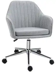 Vinsetto Scaun Birou Confortabil, Pivotant, Înălțime Reglabilă, cu Roți, Stofă Gri Deschis, 61x59x86-96cm | Aosom Romania