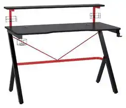 Favi HOMCOM Birou Gaming cu Raft pentru Monitor, Suport Pahare și Cârlig, 120x60x97cm, Negru și Roșu | Aosom Romania Ofertă