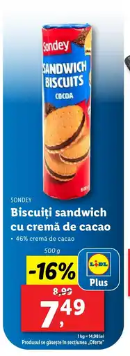 Lidl SONDEY Biscuiți sandwich cu cremă de cacao Ofertă