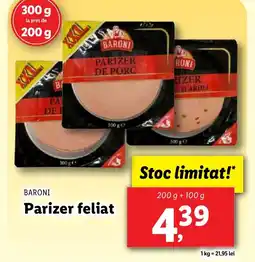 Lidl BARONI Parizer feliat Ofertă