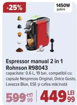 Carrefour Espressor manual 2 în 1 Rohnson R98043 Ofertă