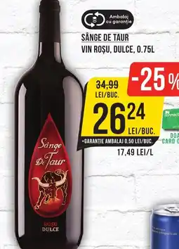 SÂNGE DE TAUR VIN ROŞU, DULCE, 0.75L