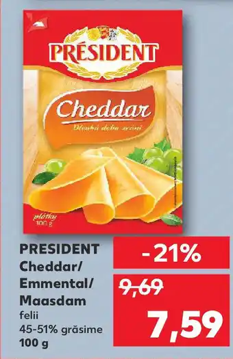 Kaufland PRESIDENT Cheddar/ Emmental/ Maasdam Ofertă