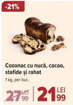 Carrefour Cozonac cu nucă, cacao, stafide şi rahat Ofertă