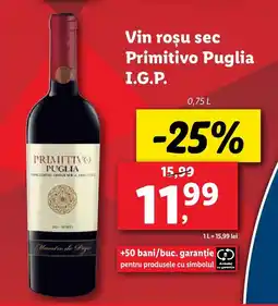 Lidl Vin roşu sec Primitivo Puglia I.G.P. Ofertă