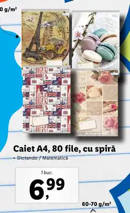 Lidl Caiet A4, 80 file, cu spiră Ofertă