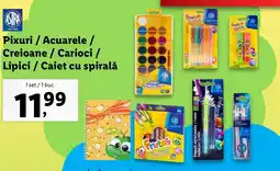 Lidl Pixuri / Acuarele / Creioane/Carioci / Lipici / Caiet cu spirală Ofertă