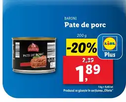 Lidl BARONI Pate de porc Ofertă