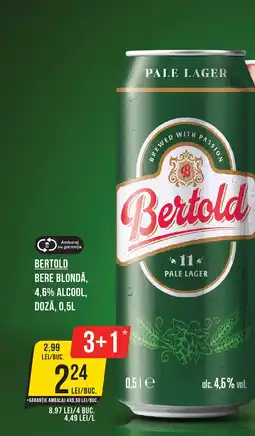 Mega Image BERTOLD BERE BLONDĂ, 4,6% ALCOOL, DOZĂ, 0,5L Ofertă