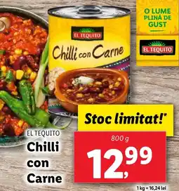 Lidl EL TEQUITO Chilli con Carne Ofertă
