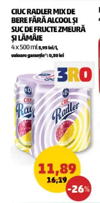 Penny CIUC RADLER Mix de bere fără alcool și suc de fructe zmeură și lămâie Ofertă