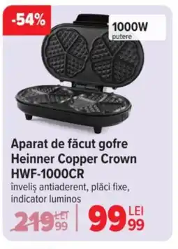 Carrefour Aparat de făcut gofre Heinner Copper Crown HWF-1000CR Ofertă
