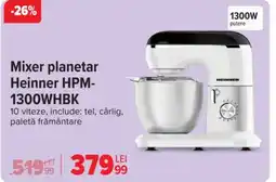Carrefour Mixer planetar Heinner HPM- 1300WHBK Ofertă