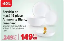 Carrefour Serviciu de masǎ 19 piese Ammonite Blanc, Luminarc Ofertă