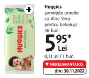 DM Huggies şerveţele umede cu Aloe Vera pentru bebeluşi Ofertă
