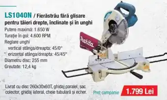 Makita MAKITA LS1040N / Fierăstrău fără glisare pentru tăieri drepte, înclinate și în unghi Ofertă