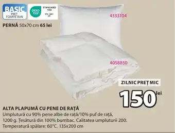 JYSK Alta plapumă cu pene de rață Ofertă