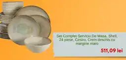 Vivre Set Complet Serviciu De Masa, Shell, 24 piese, Cesiro, Crem deschis cu margine maro Ofertă