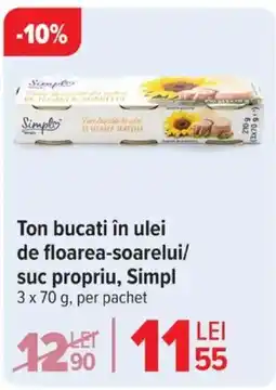 Carrefour Ton bucati în ulei de floarea-soarelui/ suc propriu, Simpl Ofertă