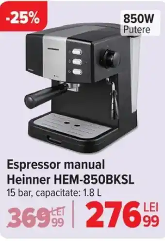 Carrefour Espressor manual Heinner HEM-850BKSL Ofertă