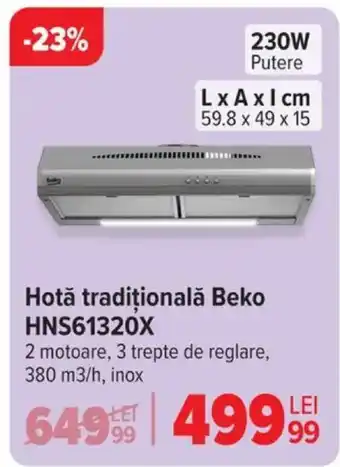 Carrefour Hotă tradiţională Beko HNS61320X Ofertă