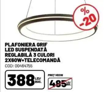 Ambient Plafoniera grif led suspendată reglabilă 3 culori 2x60w+telecomandă Ofertă