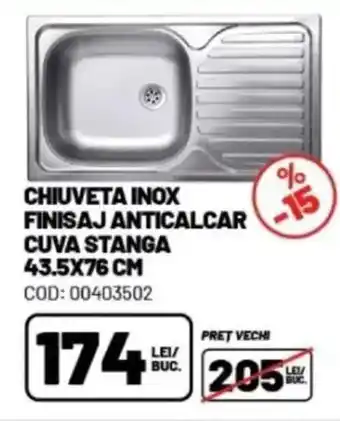 Ambient Chiuveta inox finisaj anticalcar cuva stanga Ofertă