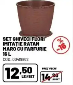 Ambient Set ghiveci flori imitaţie ratan maro cu farfurie Ofertă