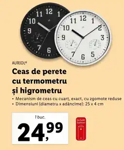 Lidl AURIOL Ceas de perete cu termometru şi higrometru Ofertă