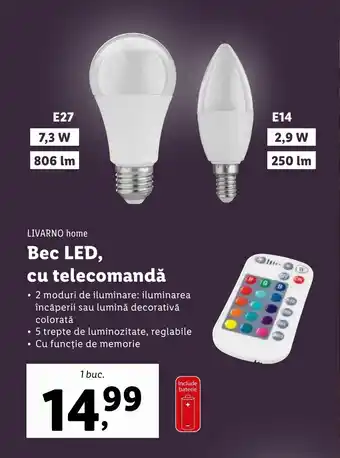 Lidl LIVARNO home Bec LED, cu telecomandă Ofertă