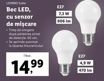 Lidl LIVARNO home Bec LED, cu senzor de mişcare Ofertă