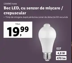 Lidl LIVARNO home Bec LED, cu senzor de mișcare / crepuscular Ofertă