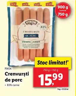 Lidl PIKOK Crenvursti de porc Ofertă