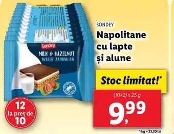 Lidl SONDEY Napolitane cu lapte şi alune Ofertă