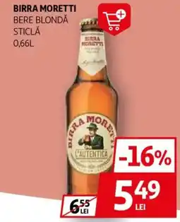 Auchan BIRRA MORETTI Bere blondă sticlă Ofertă