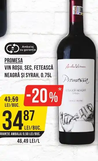 Mega Image PROMESA Vin rosu, sec, fetească neagră şi syrah Ofertă