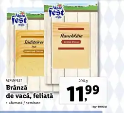 Lidl ALPENFEST Brânză de vacă, feliatǎ de vacă, feliatǎ Ofertă