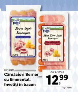 Lidl ALPENFEST Cârnǎciori Berner cu Emmental, înveliţi în bacon Ofertă