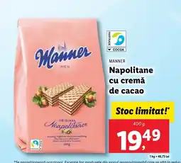 Lidl MANNER Napolitane cu cremă de cacao Ofertă