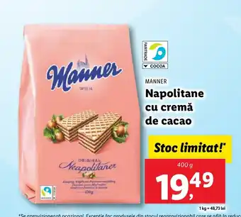 Lidl MANNER Napolitane cu cremă de cacao Ofertă