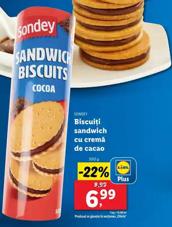 Lidl SONDEY Biscuiți sandwich cu cremă de cacao Ofertă