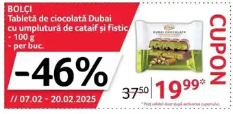 Selgros BOLÇI Tabletă de ciocolată Dubai cu umplutură de cataif şi fistic Ofertă