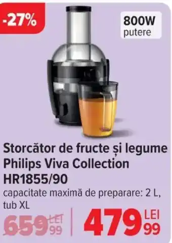 Carrefour Storcător de fructe şi legume Philips Viva Collection HR1855/90 Ofertă